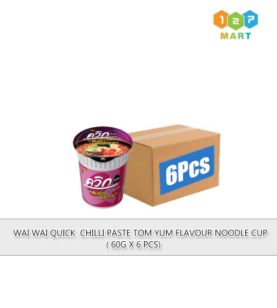 WAI WAI QUICK  CHILLI PASTE TOM YUM FLAVOUR NOODLE CUP  ( 60G X 6 PCS)